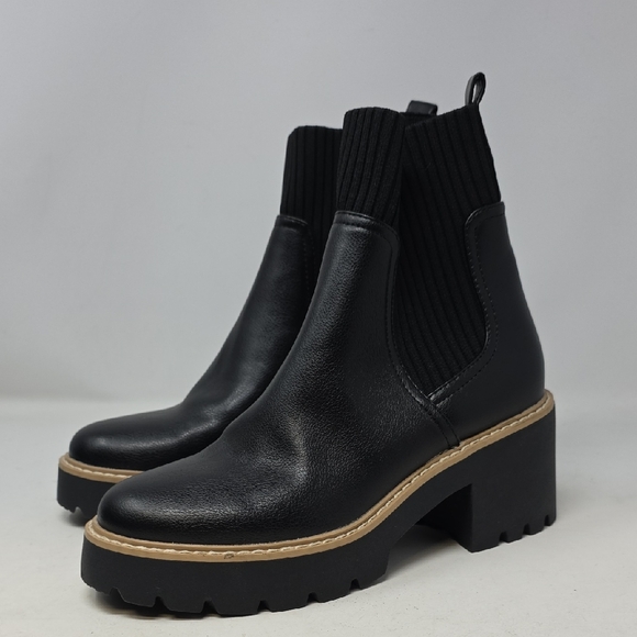 Dolce Vita Trooper Black Chunky Heel Ankle Boots Size